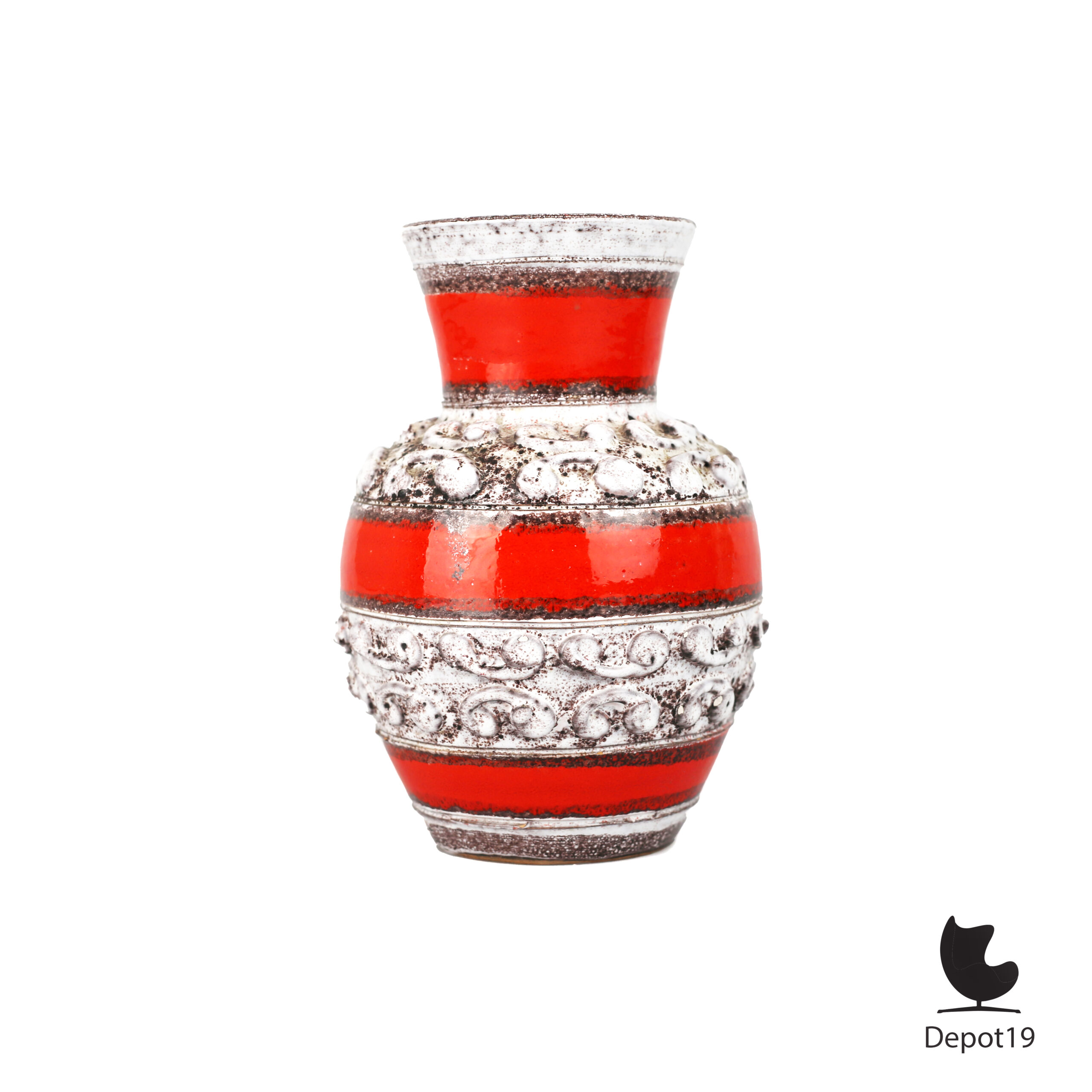 West Germany vaas Fat Lava rood oranje keramiek roodbruine klei wit