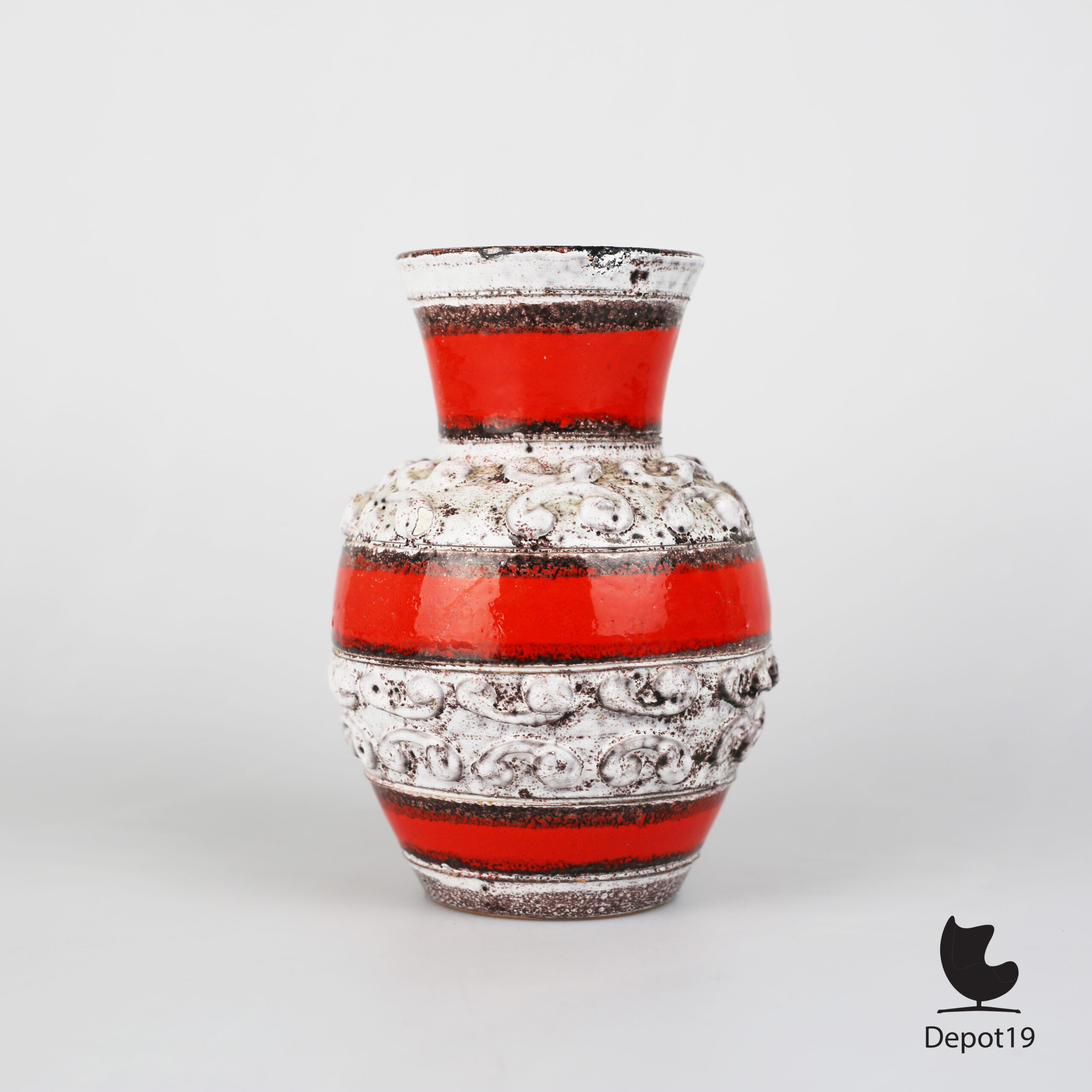 West Germany vaas Fat Lava rood oranje keramiek roodbruine klei 7