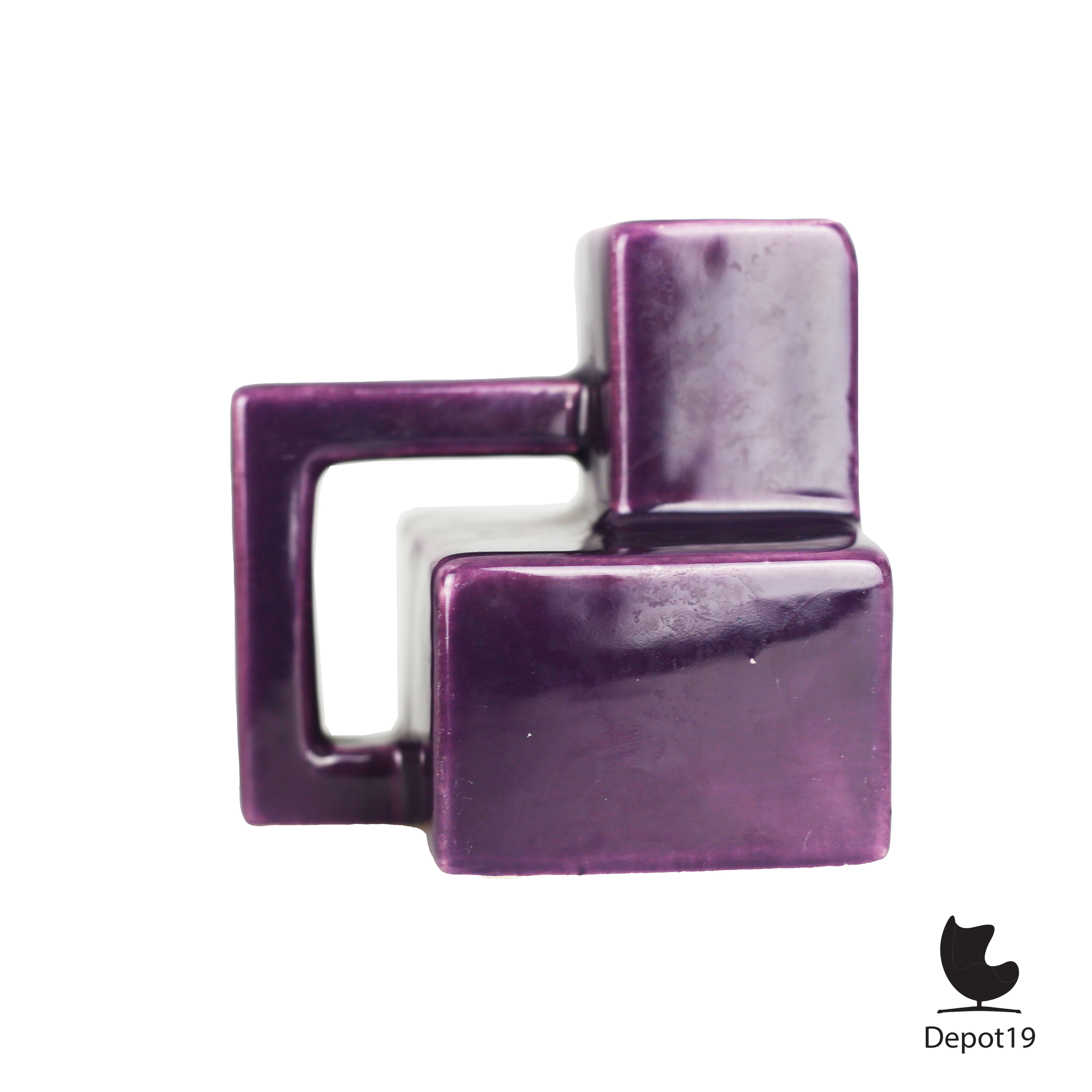 Afina Rijnsburg keramiek blokvaas met oor 1970s 2