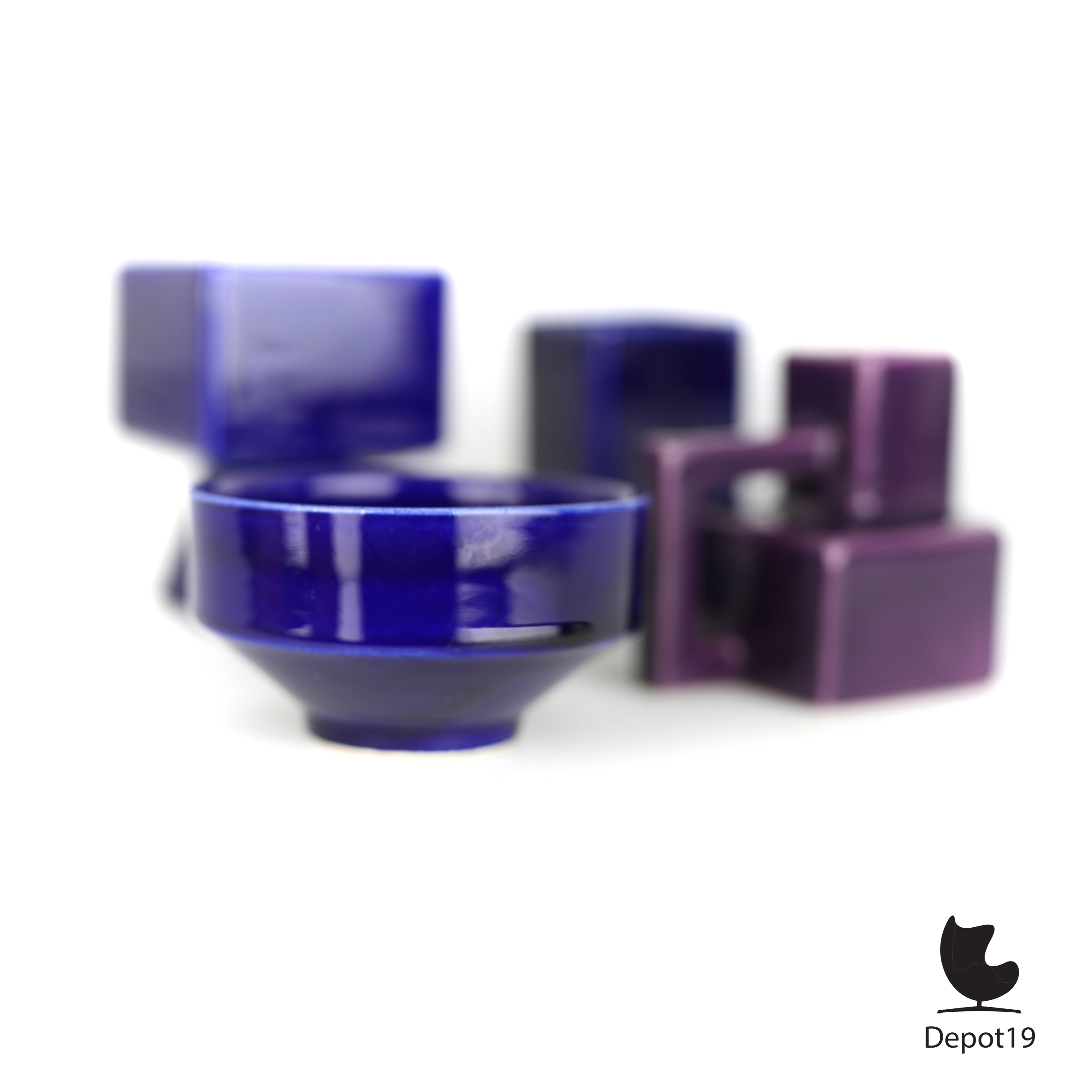 Afina Rijnsburg ronde vaas keramiek blauw 1970s alle