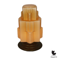 Britse Art Deco skyscraperkap tafellamp amberkleurig persglas ca 1930 1