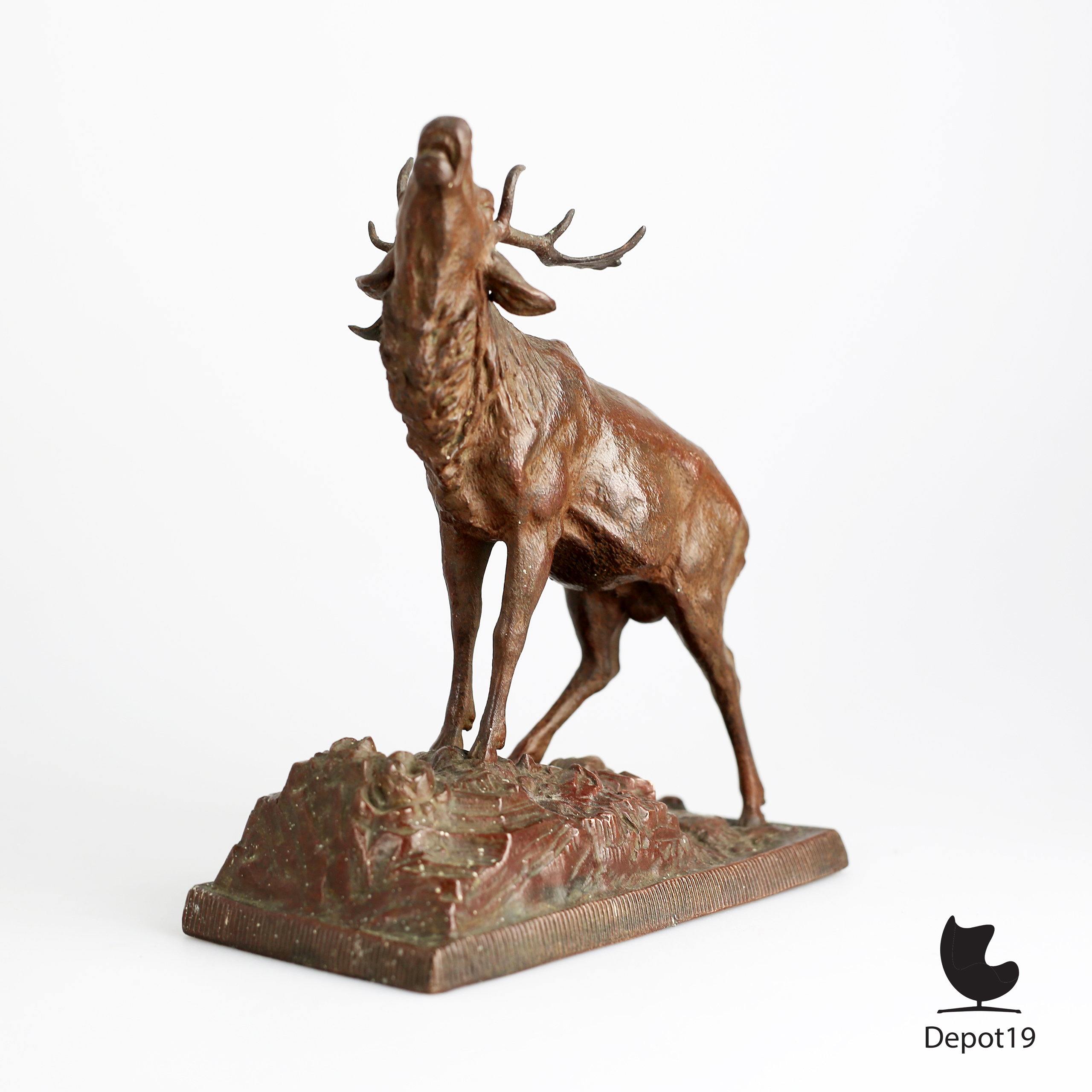 Bronzen hert Art Deco wildsculptuur roodbruin patina ca1900 3