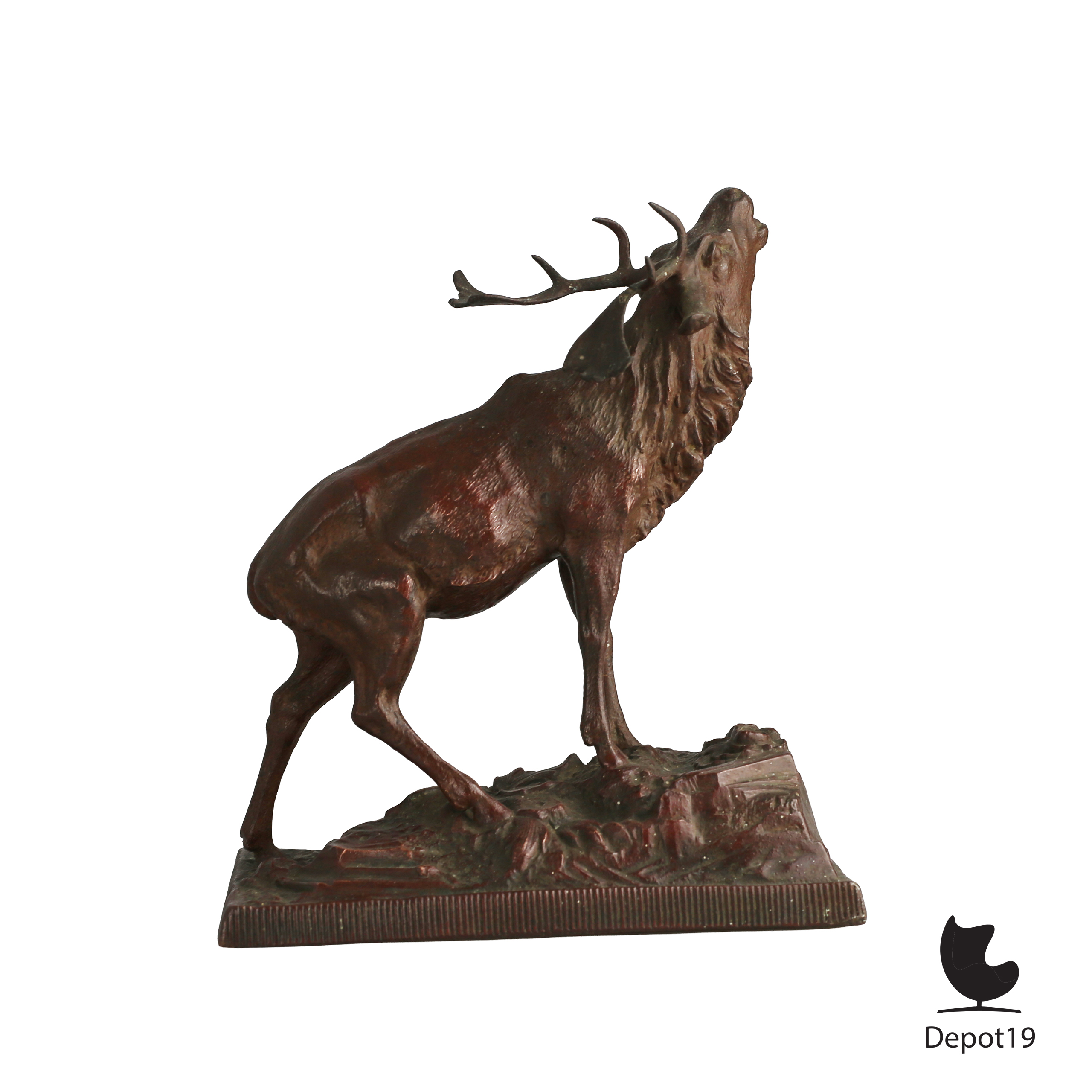 Bronzen hert Art Deco wildsculptuur roodbruin patina ca1900 6