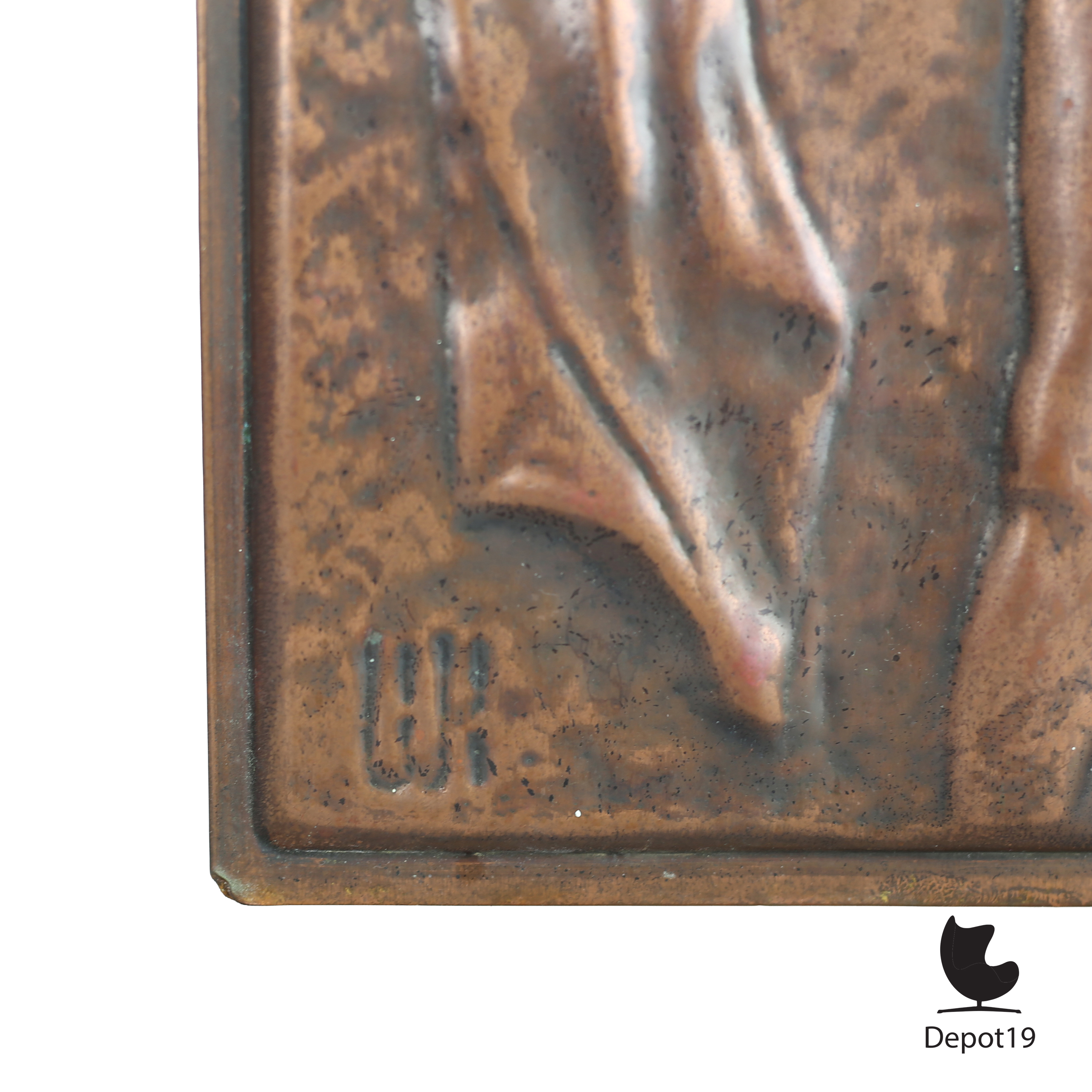 Charpentier Art Nouveau koperreliëf vrouw 1900 Frans gehamerd wandpaneel 3