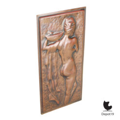 Charpentier Art Nouveau koperreliëf vrouw 1900 Frans gehamerd wandpaneel 4