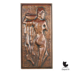 Charpentier Art Nouveau koperreliëf vrouw 1900 Frans gehamerd wandpaneel 6