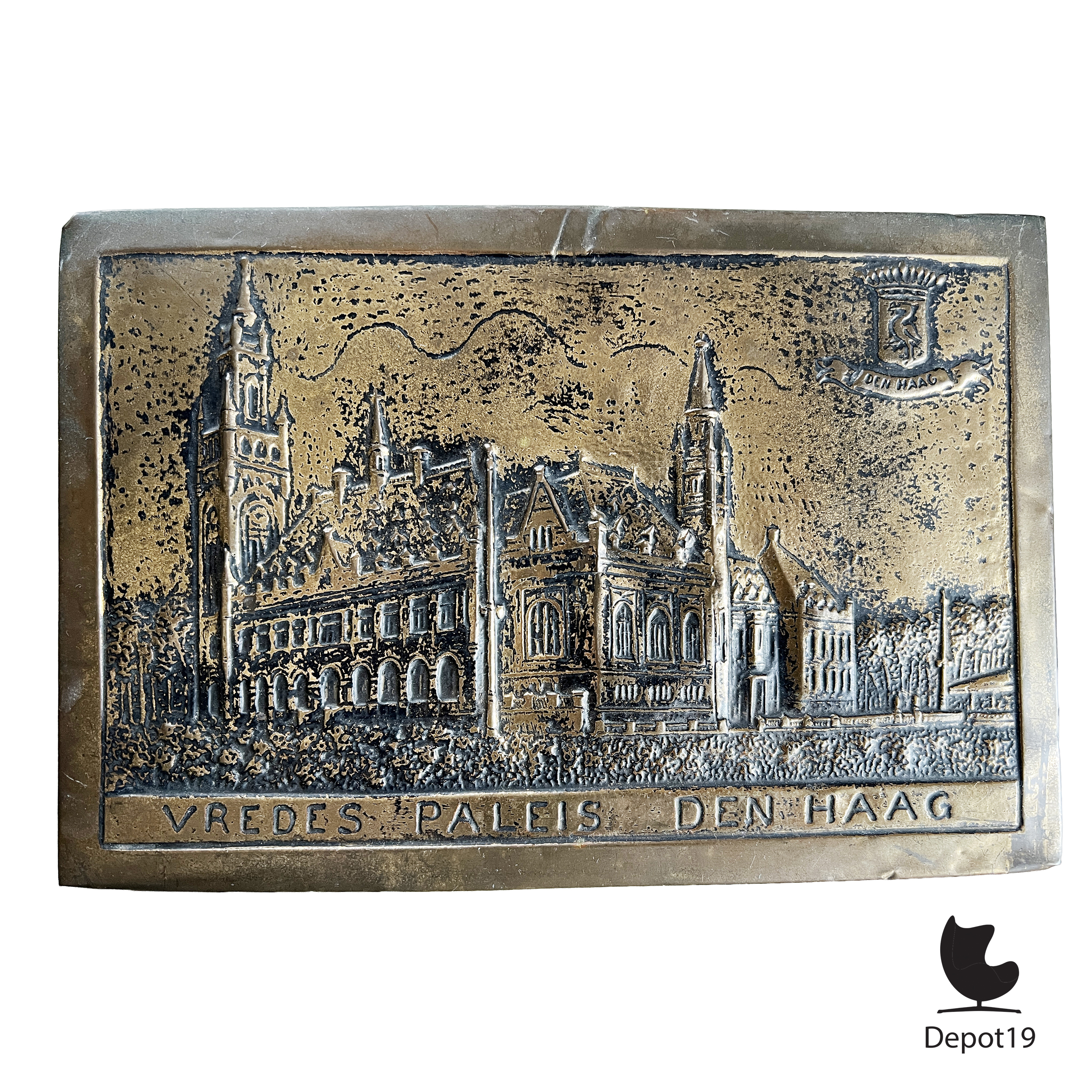 Plaquette Vredespaleis Den Haag Messing 1950s 1