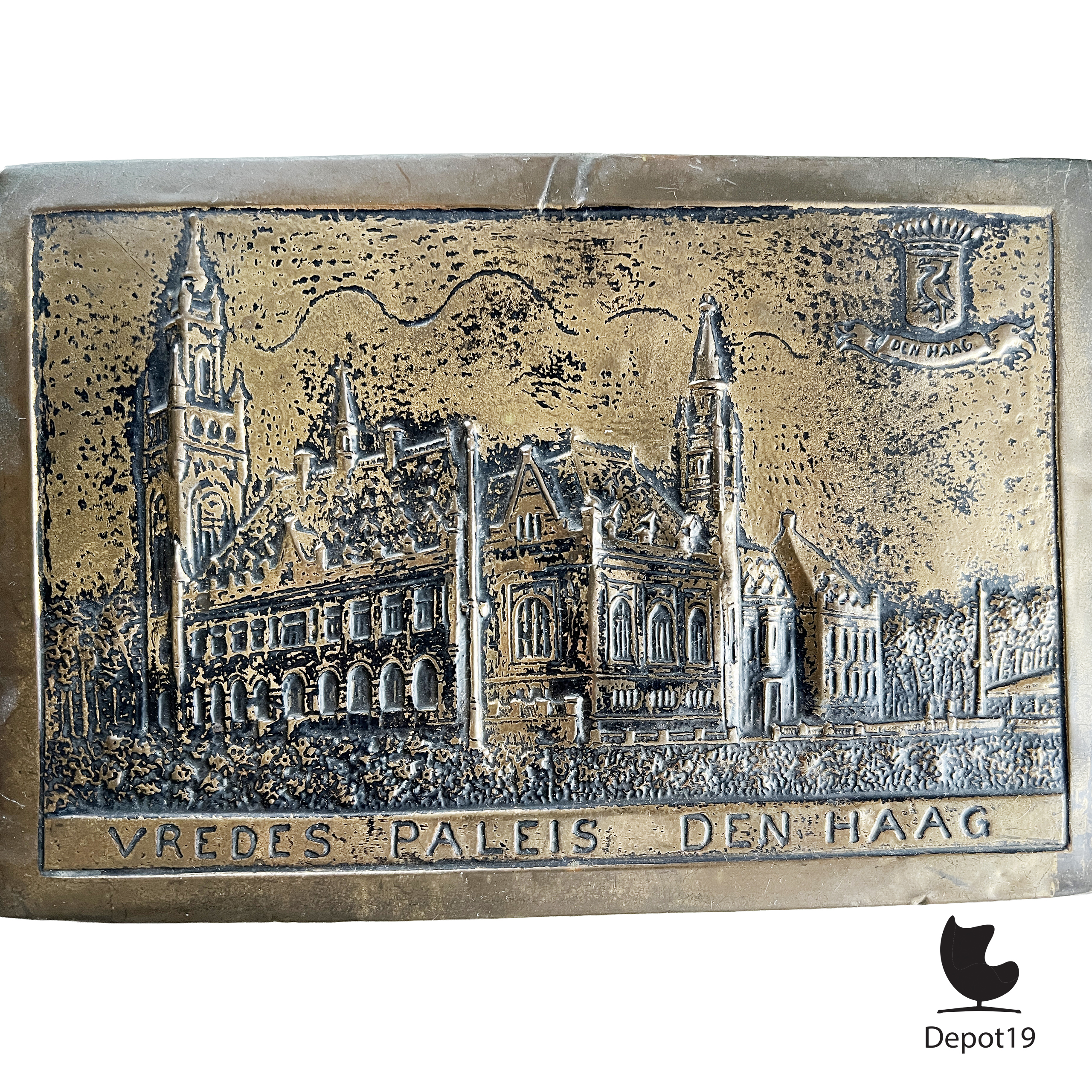 Plaquette Vredespaleis Den Haag Messing 1950s 2