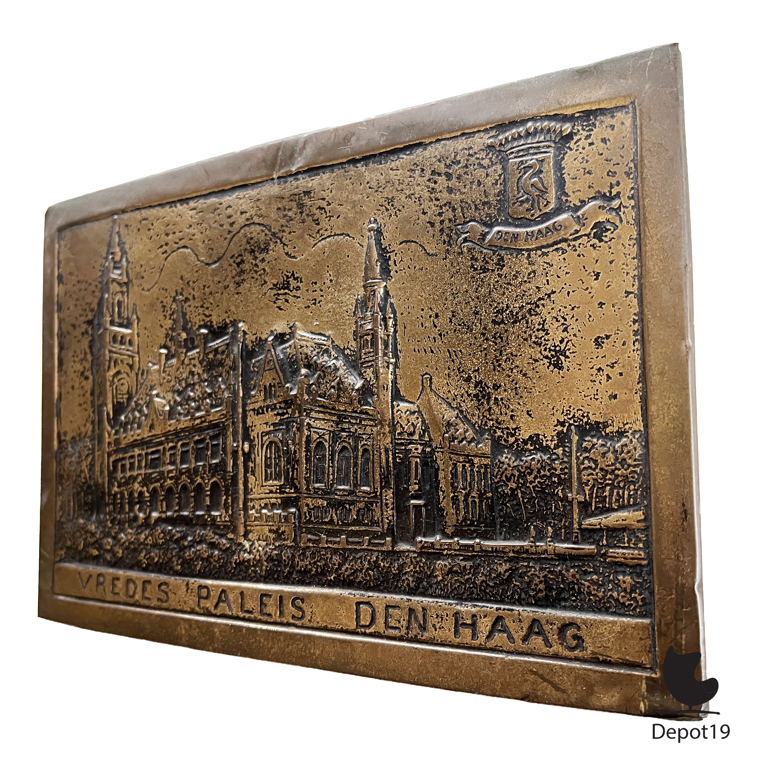 Plaquette Vredespaleis Den Haag Messing 1950s - Afbeelding 4