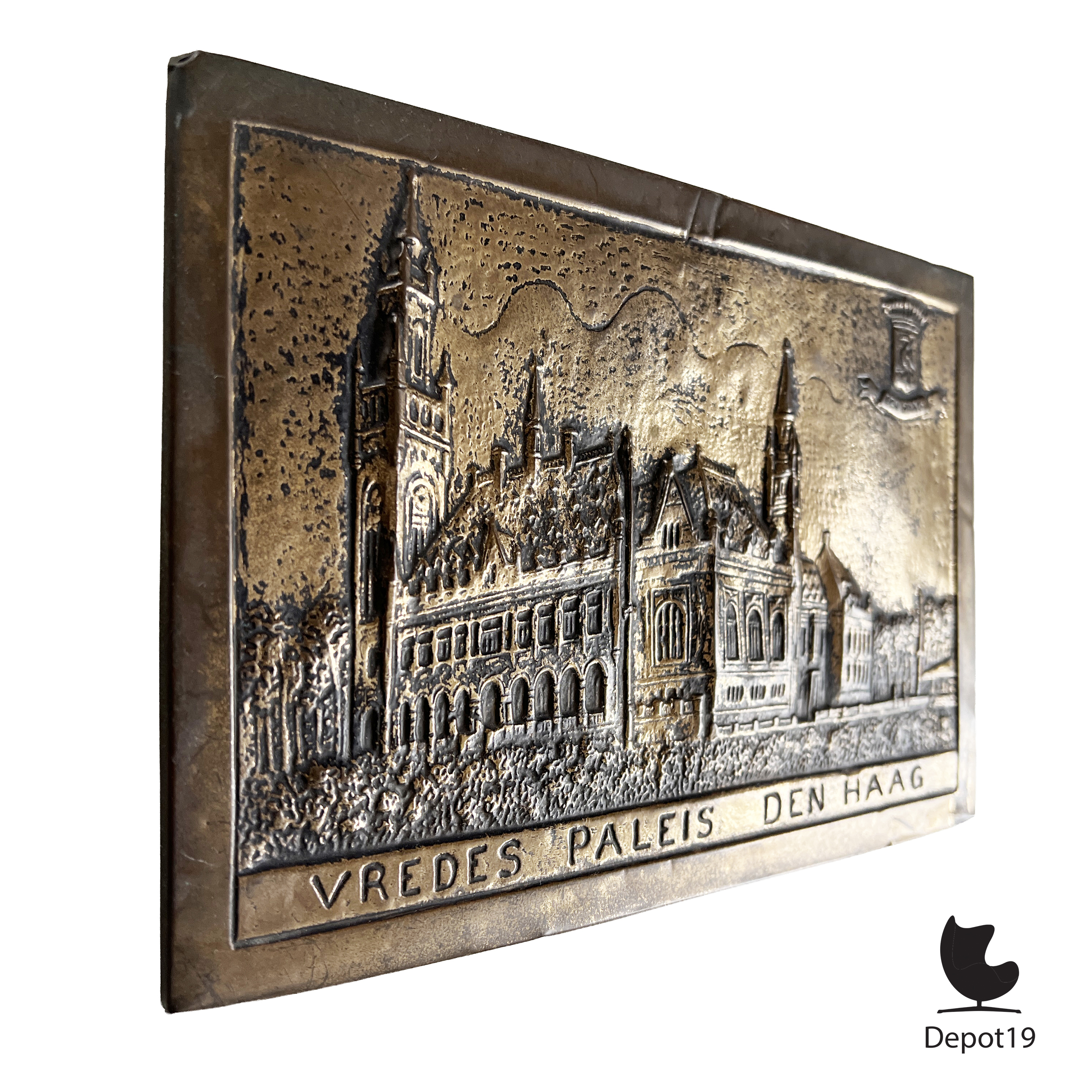 Plaquette Vredespaleis Den Haag Messing 1950s 4