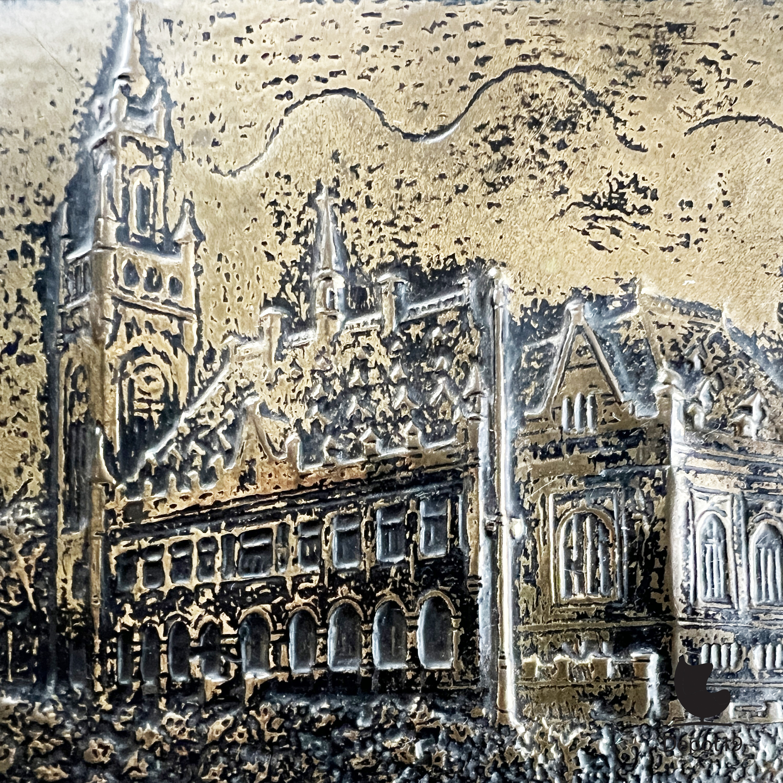 Plaquette Vredespaleis Den Haag Messing 1950s 7