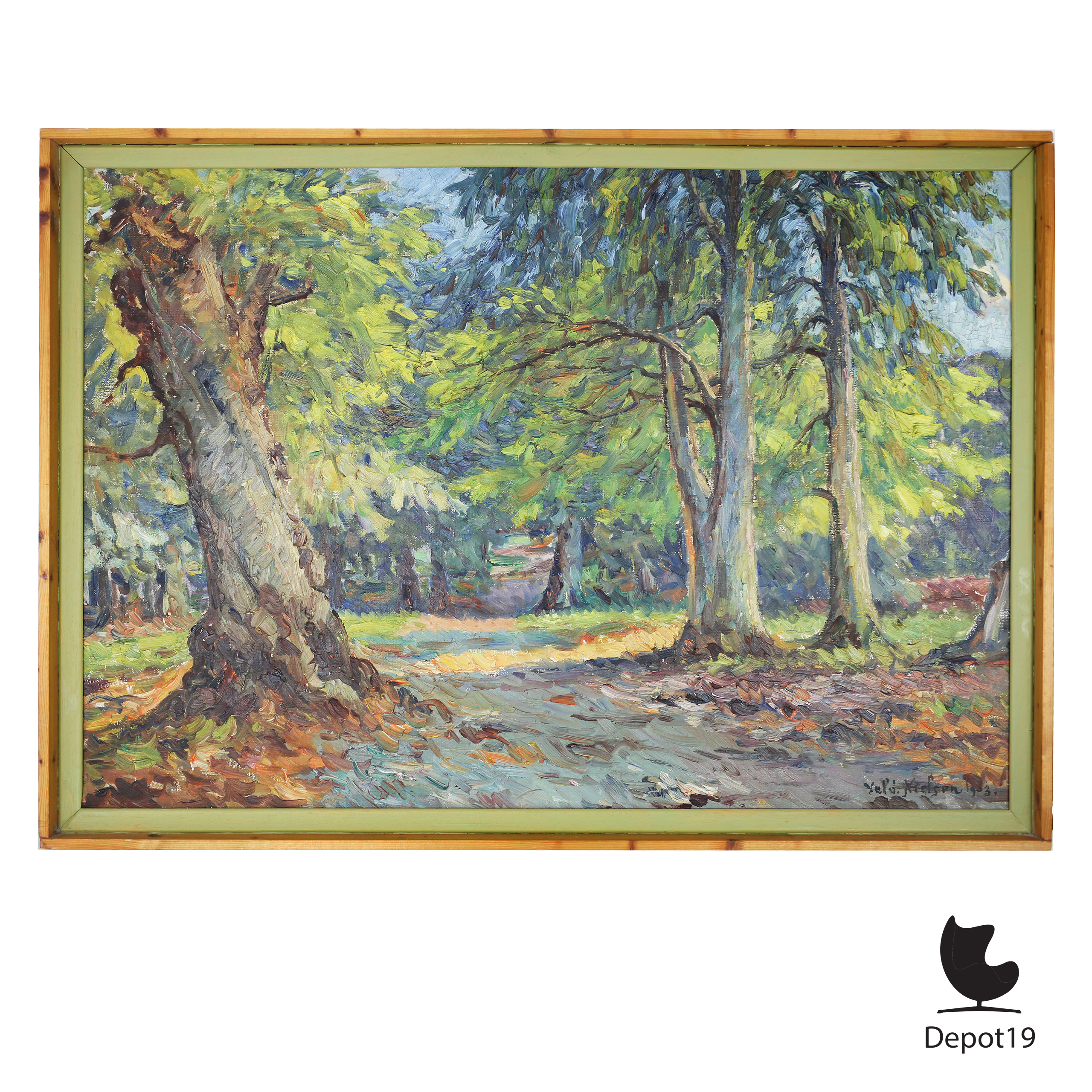 Valdemar Nielsen Bospad in Aars Skov olieverf schilderij 1933 overzicht