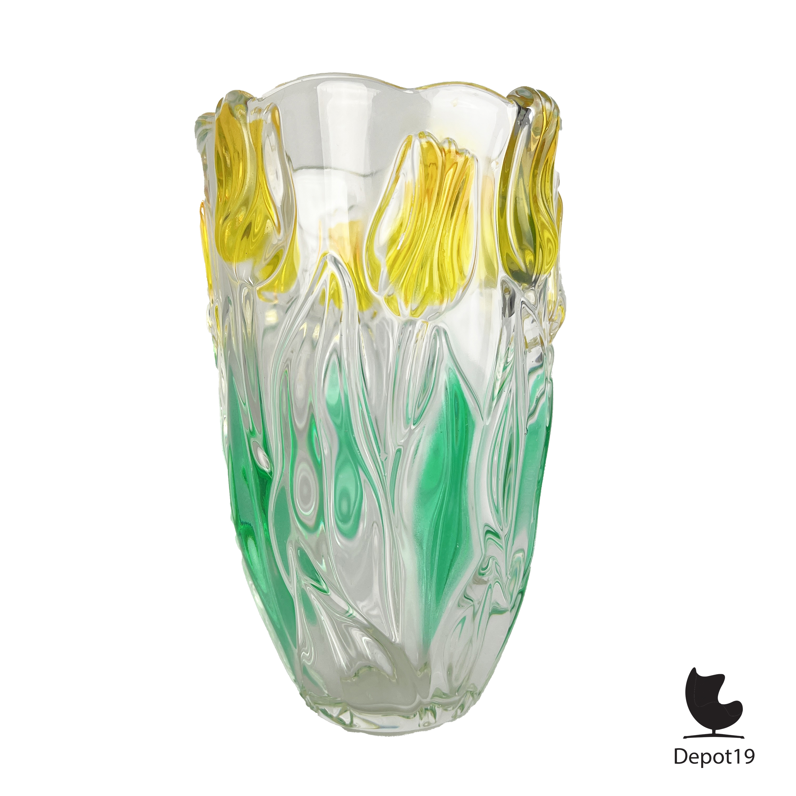 Walther Glas Nadine vaas Aurora groen amber 1970s 1