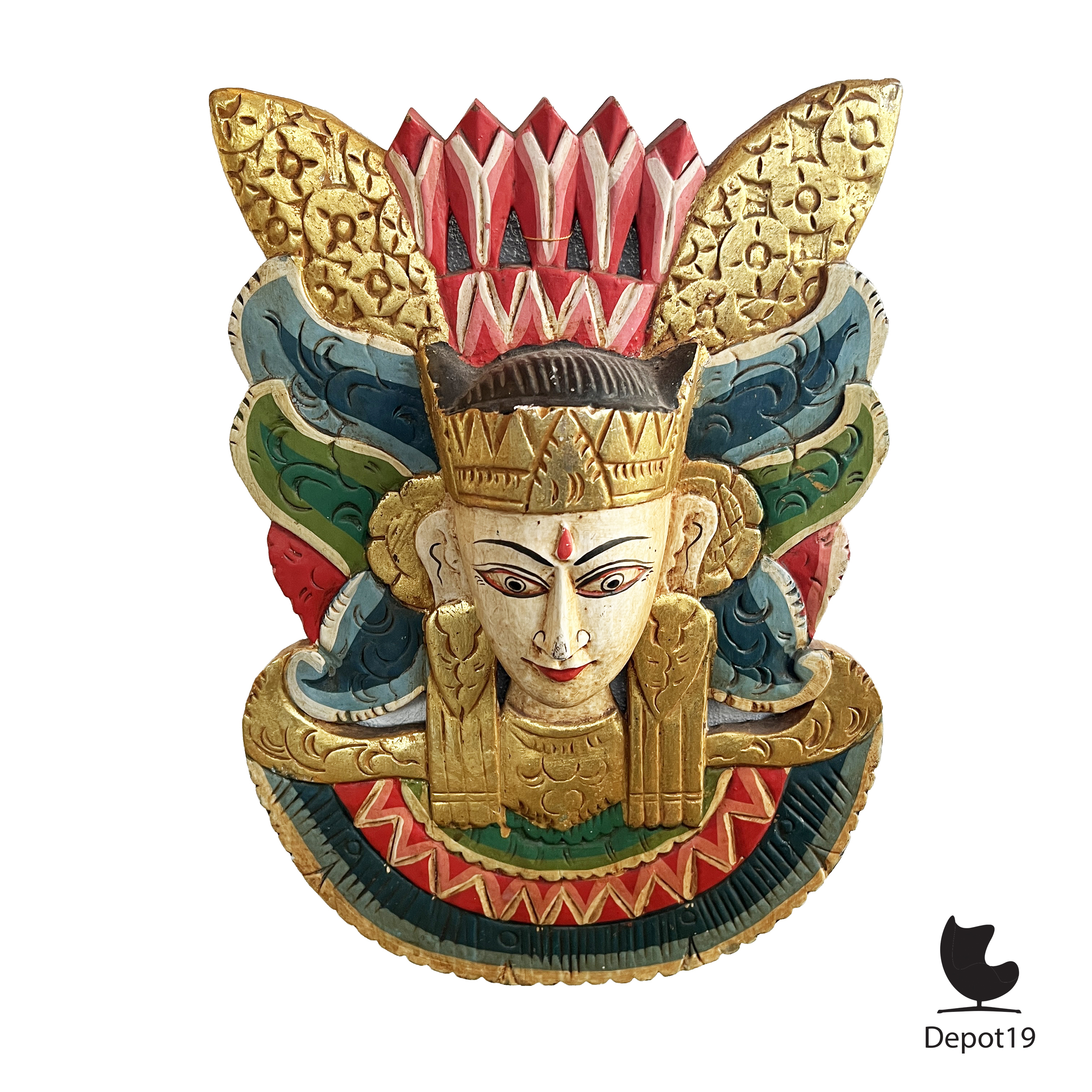 Balinees houtsnijwerk tempelmasker Arca gepolychromeerd en verguld 1930s 1