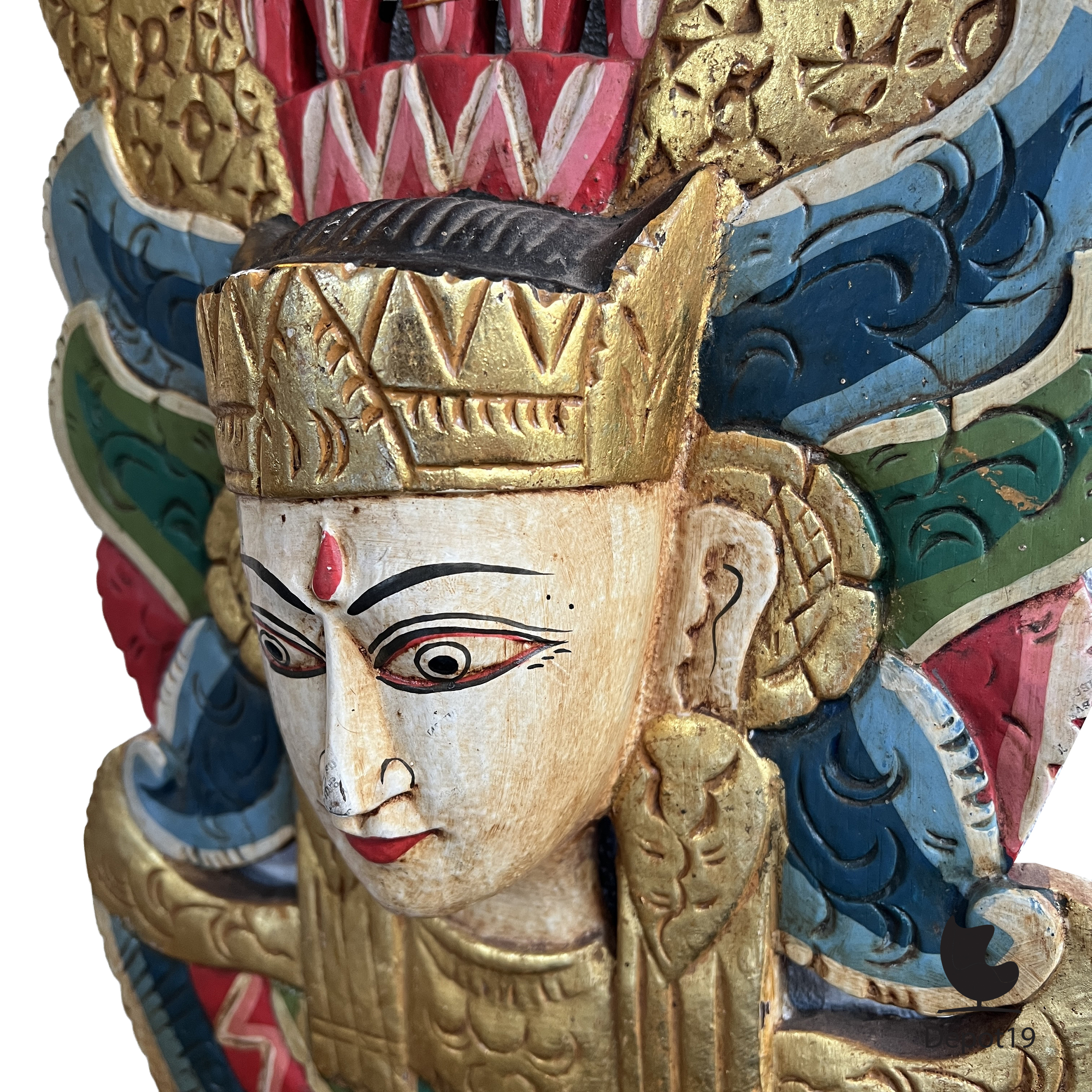 Balinees houtsnijwerk tempelmasker Arca gepolychromeerd en verguld 1930s 5