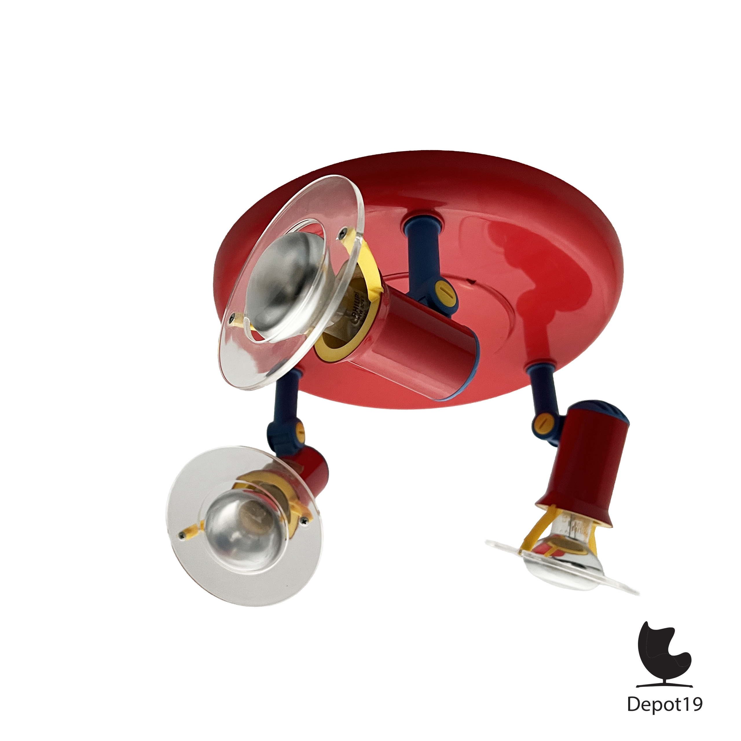 Memphis plafondlamp Brilliant postmodern design jaren 80 rood blauw geel 1