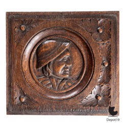 Gothic Revival eiken paneel handgesneden portret ca 1890 7