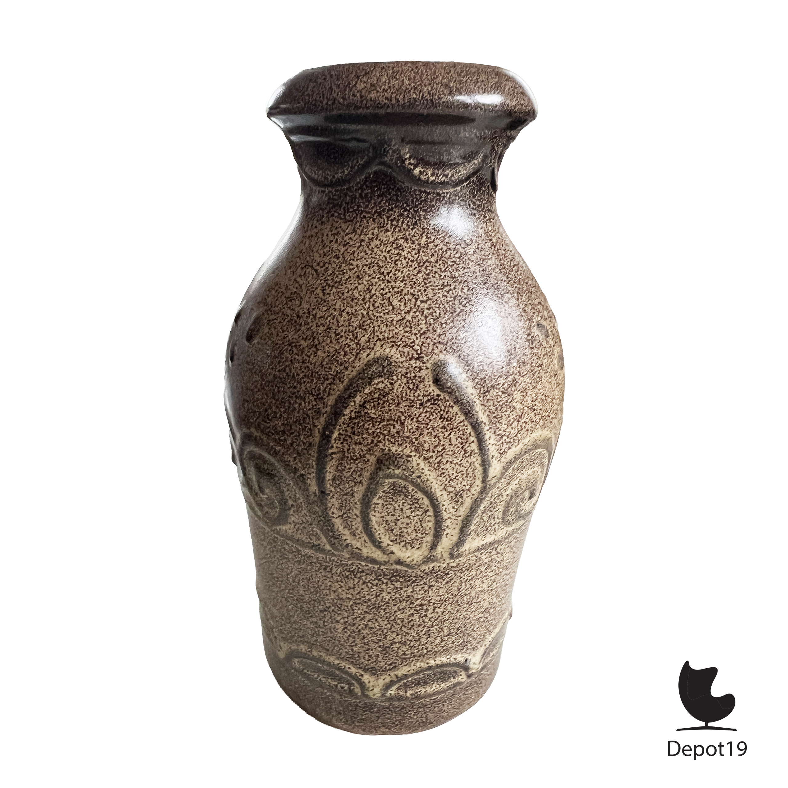 Scheurich 523-18 vaas West Germany keramiek bruin gespikkeld geglazuurd 1960s 2