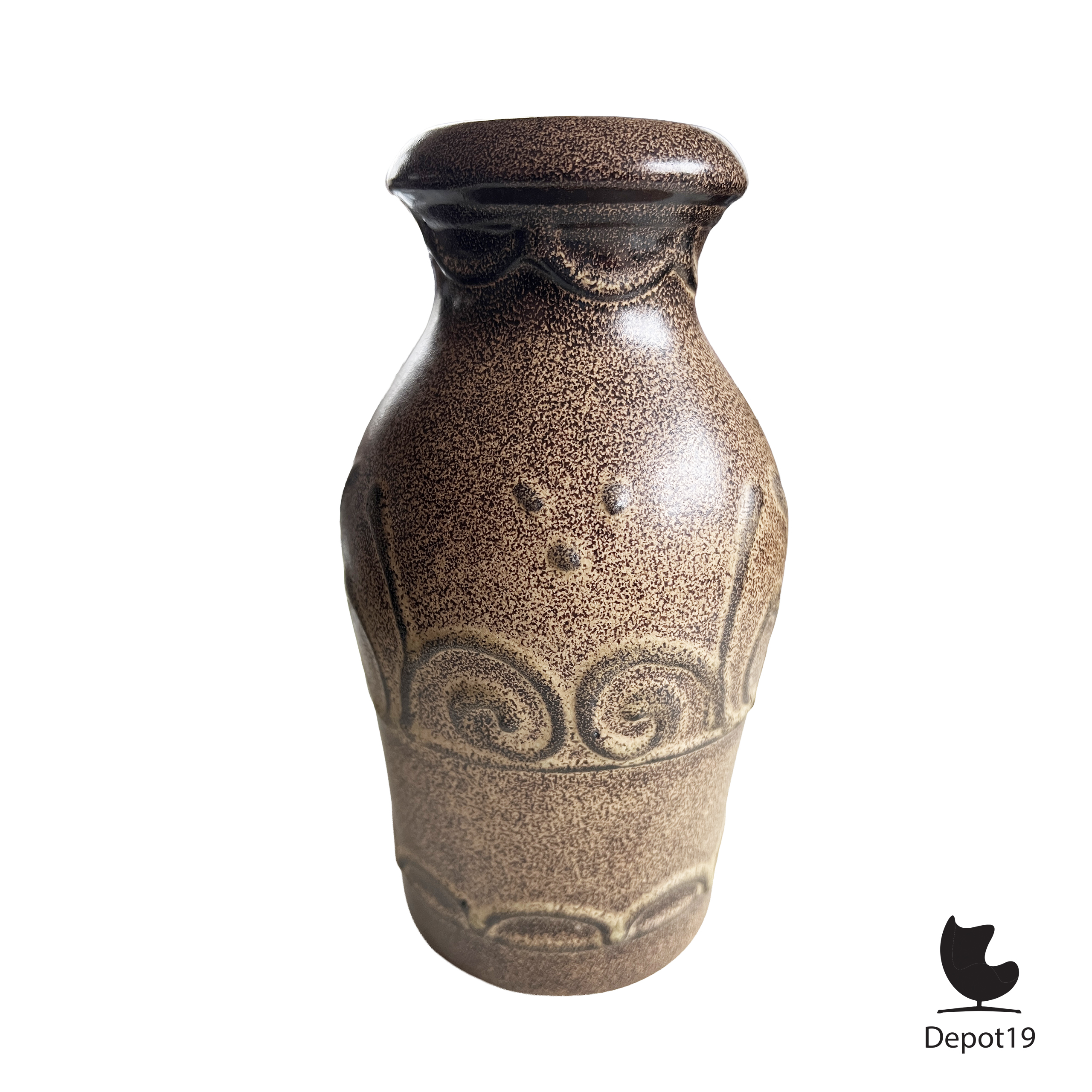 Scheurich 523-18 vaas West Germany keramiek bruin gespikkeld geglazuurd 1960s 3