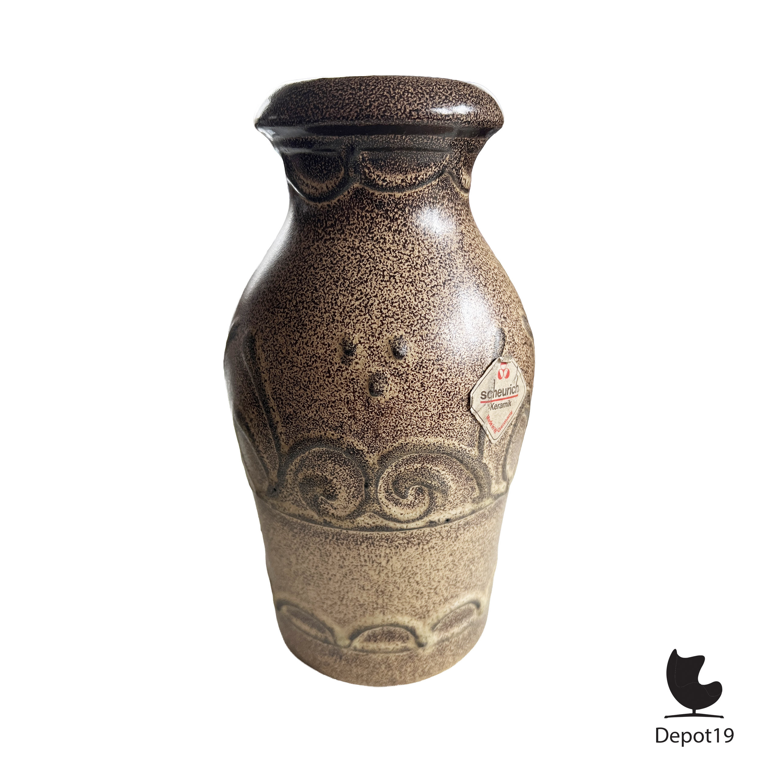 Scheurich 523-18 vaas West Germany keramiek bruin gespikkeld geglazuurd 1960s 4