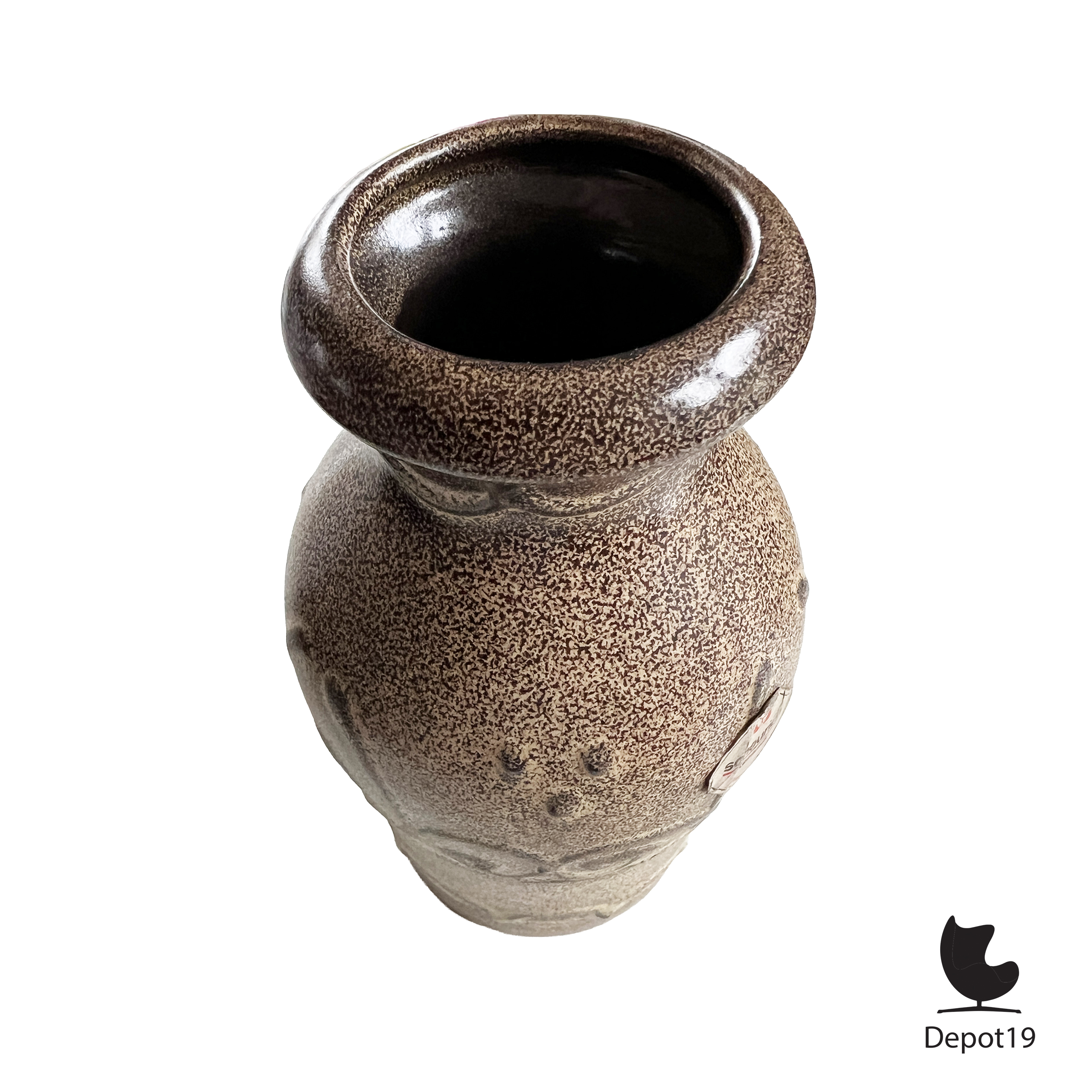 Scheurich 523-18 vaas West Germany keramiek bruin gespikkeld geglazuurd 1960s 5