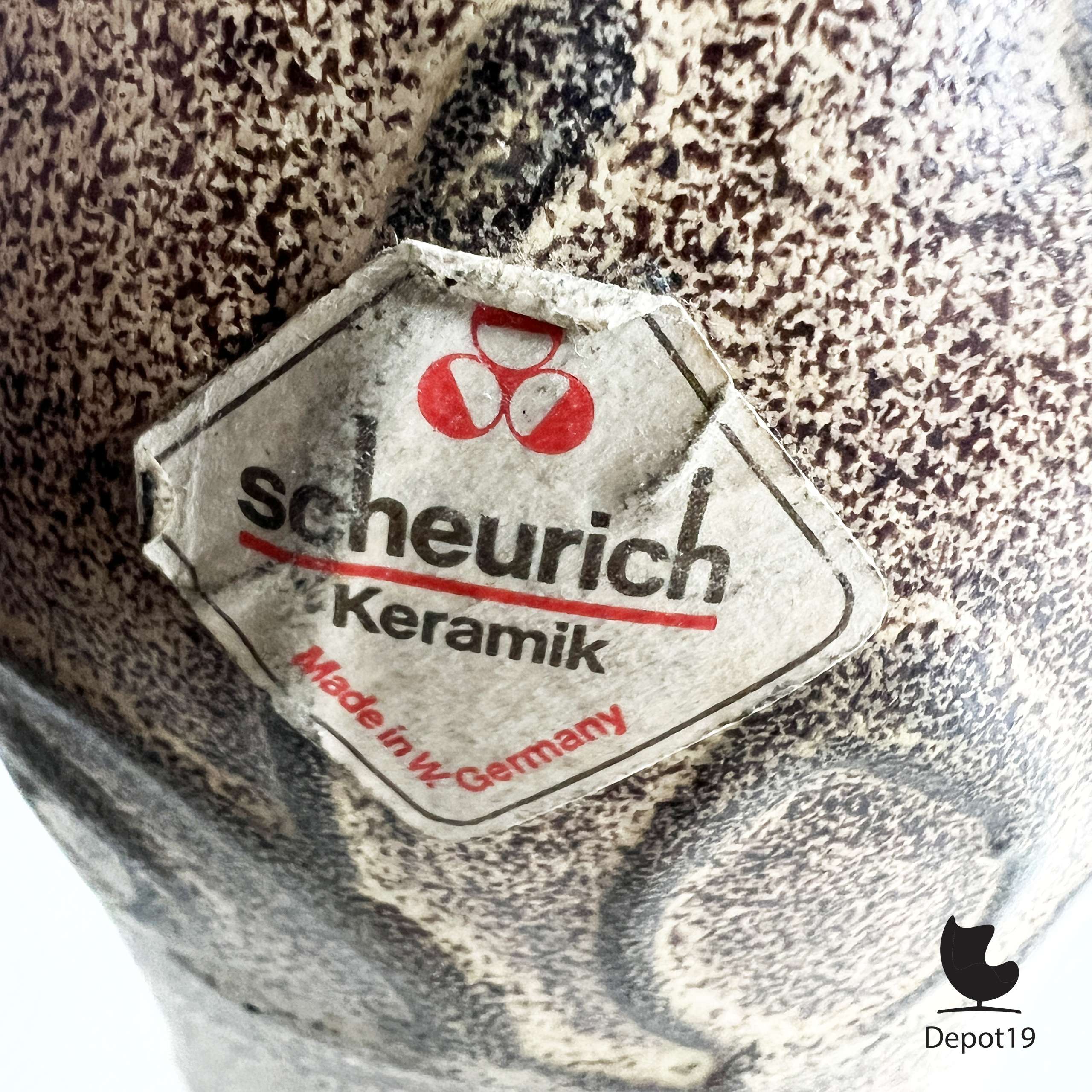 Scheurich 523-18 vaas West Germany keramiek bruin gespikkeld geglazuurd 1960s 6